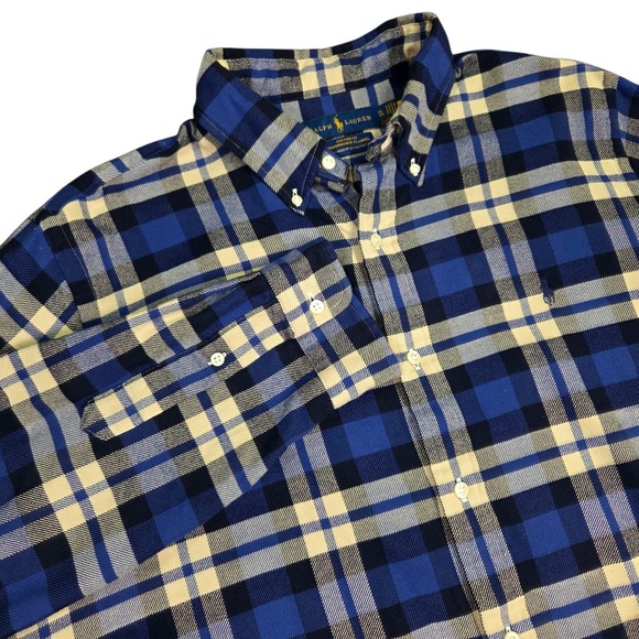 Polo Ralph Lauren Mens Blue Plaid Button Flannel Check Classic  Performance  XL - Picture 1 of 11